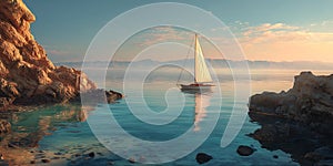 Serene Seascape Sailboat at Sunset