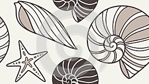 Serene Seashells Starfish Muted Tones Ocean Pattern, vector design Generative AI