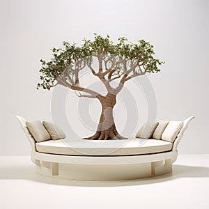 Serene Seating: Zen Tree Bench on White for Peaceful Comfort