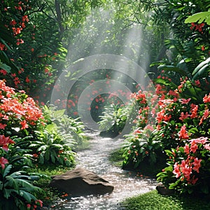 Serene Shores: The Floral Waterfall Sanctuaries photo