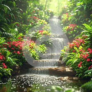 Serene Shores: The Floral Waterfall Sanctuaries photo