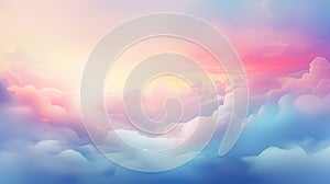 Serene sky with fluffy clouds in pastel rainbow colors. Beautiful sky. Copy Space. Concept of calming backgrounds