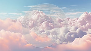 Serene sky with fluffy clouds in tender pastel colors. Beautiful sky. Copy Space. Concept of calming backgrounds, nature