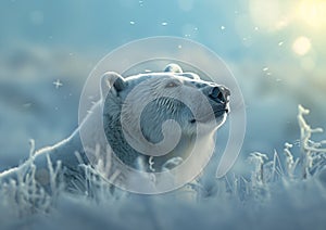 Serene Snow Queen: A Majestic Polar Bear in a Wintry Meadow