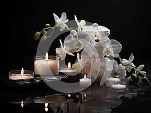 Serene spa scene with white orchids