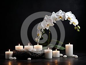 Serene spa scene with white orchids