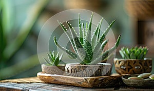 A serene spa setting with aloe vera leaves arranged decoratively