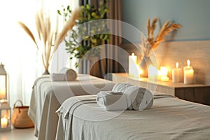 Serene Spa Setting with Massage Tables and Tranquil Decor