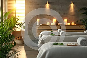 Serene Spa Setting with Massage Tables and Tranquil Decor