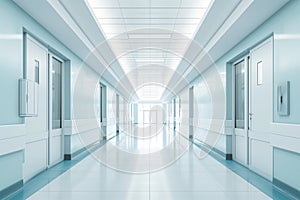 Serene spacious empty hospital hallway with clinic interior