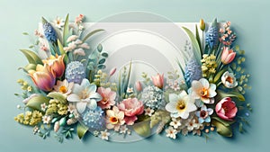 Serene Springtime Banner Design Featuring a Flourishing Array of Spring Flowers Generative AI