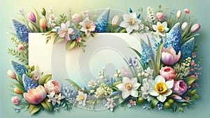 Serene Springtime Banner Design Featuring a Flourishing Array of Spring Flowers Generative AI