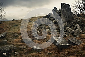 Serene Stone grave on hill top. Generate ai