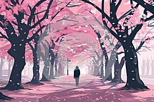 Serene Stroll through Cherry Blossom Tunnel