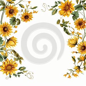 Serene Sunflower Border Pristine White Canvas