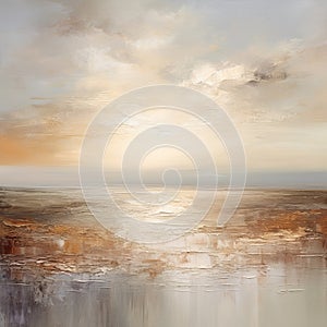 Serene Sunrise Abstract Ocean Painting In Light Silver And Brown