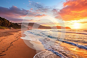 Sunrise beach and ocean reflection
