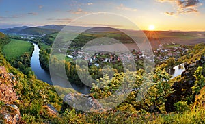 Serene sunset landscape by the Hron River, Slovakia.