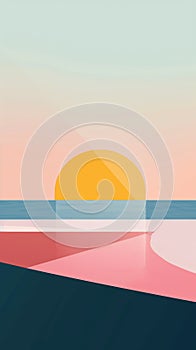 Serene Sunset, Minimalistic Ocean and Warm Pastels. Background for Instagram Story, Banner