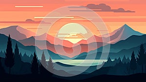 Serene Sunset over Mountains Background Illustration