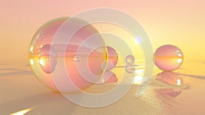 Serene Sunset Reflections on Water with Glass Spheres