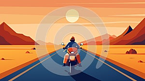 Serene Sunset Ride: Motorcyclist on a Scenic Desert Highway