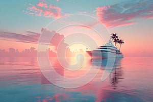 Serene Sunset Sailing: Elegant Cruise Escape. Concept Luxury Yacht, Relaxation, Ocean Views, Fine
