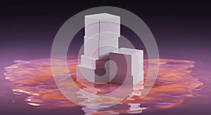 Abstract Stacked Cubes on Rippling Liquid Surface