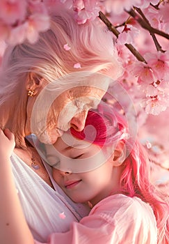 Heartfelt Embrace of Under Blooming Cherry Blossoms photo