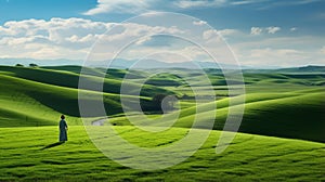 Serene And Tranquil Green Hills In Matte Photo Style