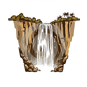 Serene Tropical Waterfall Illustration