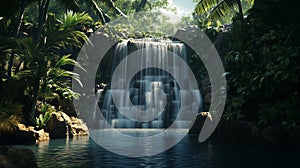 Serene Tropical Waterfall in Lush Greenery