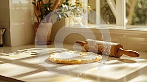 Serene Uncooked Pie Crust Resting on Kitchen Counter