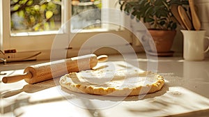 Serene Uncooked Pie Crust Resting on Kitchen Counter