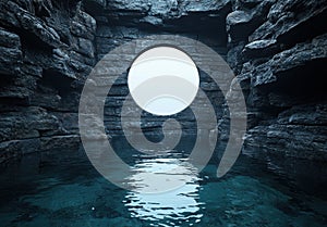 Serene underground pool in a dark cave