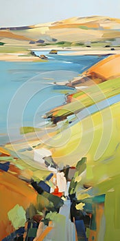 Vibrant Airy Uplands Painting Near Hill In Iryna Yermolova Style photo