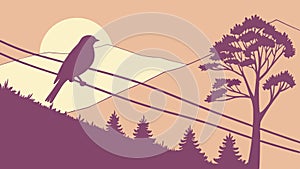 Bird on Branch Scenic View Nature Tranquility, vector design Generative AI