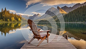 A serene view of Lake Alice with a wooden chair over the dock