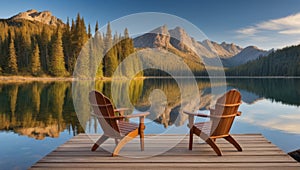 A serene view of Lake Alice with a wooden chair over the dock