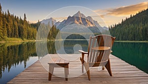 A serene view of Lake Alice with a wooden chair over the dock