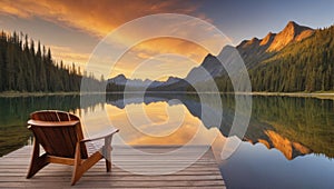 A serene view of Lake Alice with a wooden chair over the dock