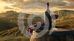A Serene Vineyard Wine Sunset.AI generated image