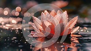 Serene Water Lily with Dew Drops at Twilight