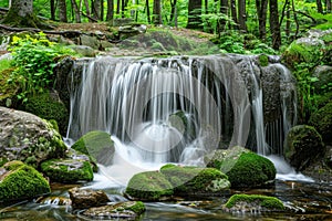Serene Waterfall in Lush Forest