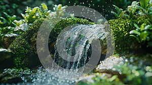 Serene Waterfall in Lush Green Forest photo