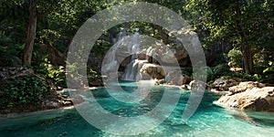 Serene Waterfall Oasis Picturesque Tropical Paradise