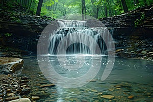 Serene Waterfall Oasis: Turkey Run\'s Natural Elegance. Concept Nature Photography, Waterfall