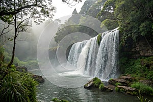 Serene waterfall slowed down