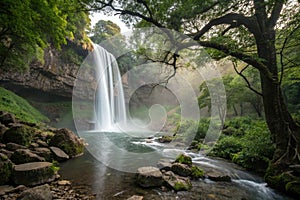 Serene waterfall slowed down