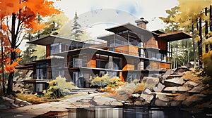 Serene Waterfront Living: A Coherent Concept Drawing of Houses N